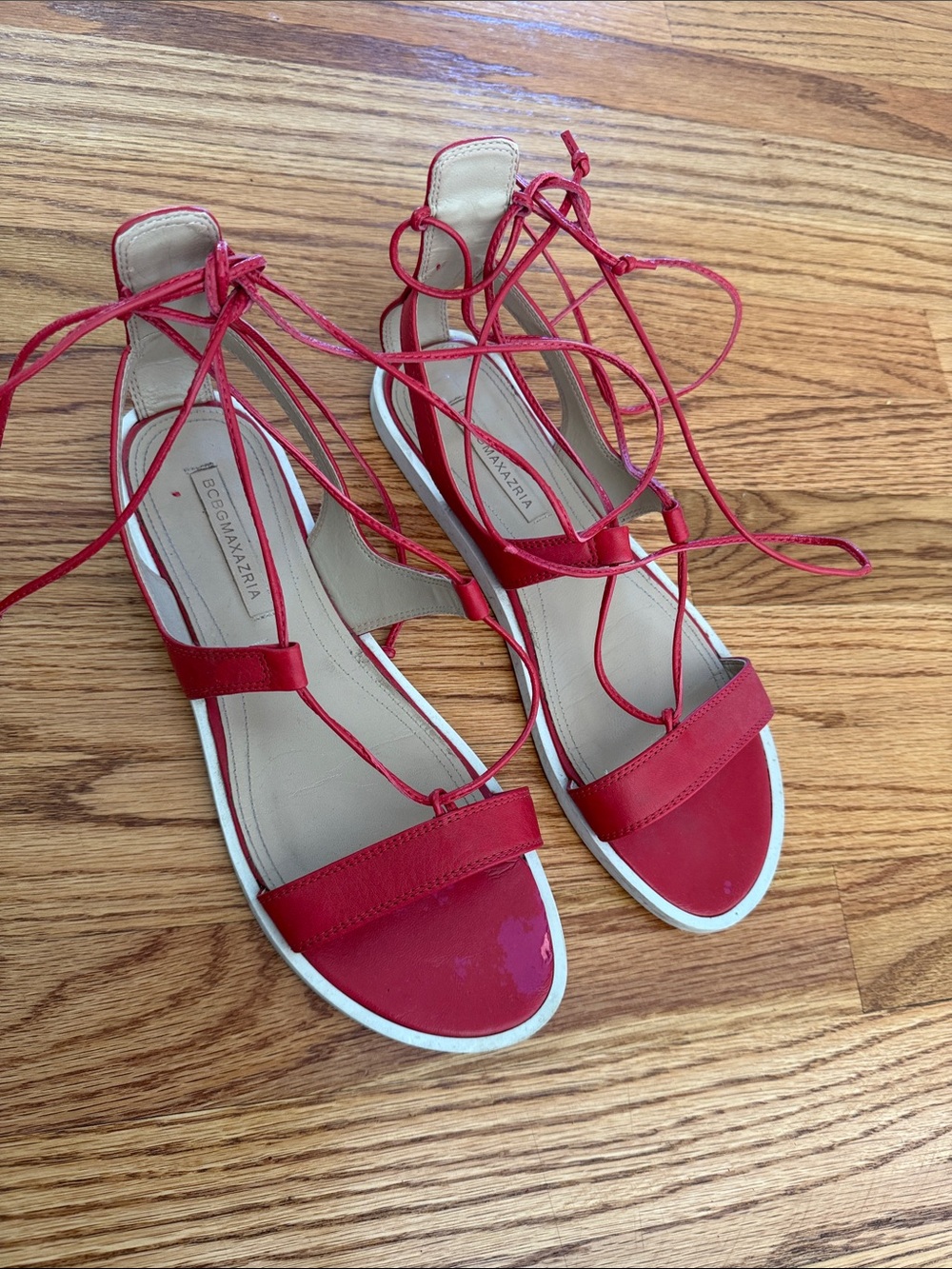 BCBGMaxAzria Red Lace-Up Gladiator Sandals size 40